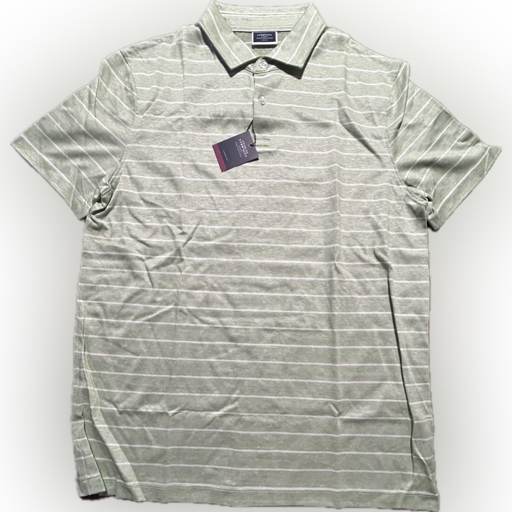 Charles Tyrwhitt Linen Blend Polo Shirt Men’s Medium Striped Short Sleeve New